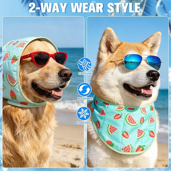 EXPAWLORER Dog Cooling Bandana - 2 Pack Instant Cool Chill Out Dog Scarf, Adjustable Summer Outdoor Ice Neck Cooler Vest, SAP Ice Crystal Powder Physical Cooling Pet Handkerchiefs, Tropical Large