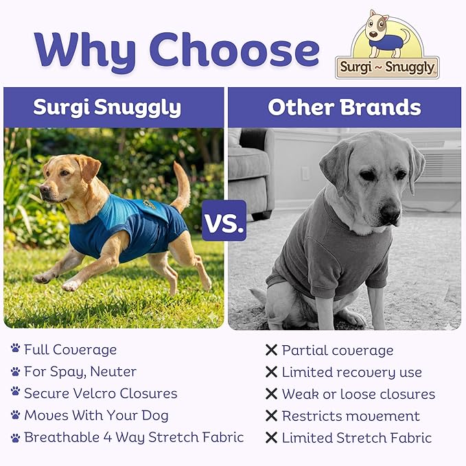 Surgi Snuggly Dog Surgery Recovery Suit – Dog Onesie for Post Surgery Recovery, Female Spay & Male Neuter – Surgical Suit for Dogs, E-Collar Cone Alternative, Double Blue - XL Long - 23" - 26" (EC)
