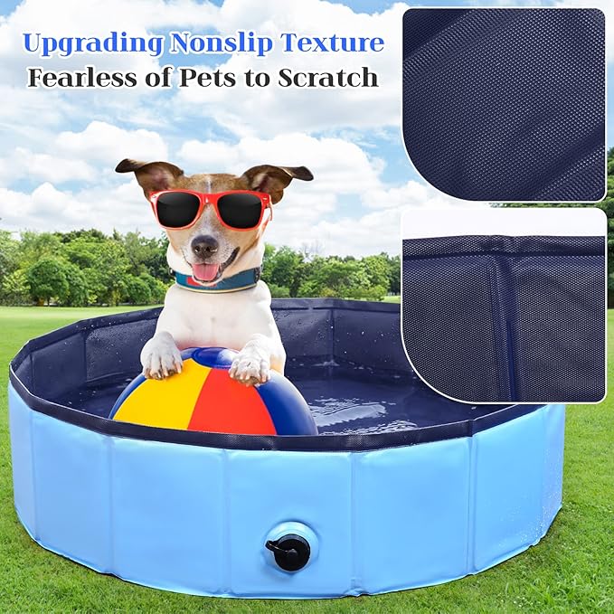 Eooqi Foldable Dog Pool, Portable Pet Bath Tub and Kiddie Swimming Pool, Collapsible Bathtub for Puppies, Small, Medium and Large Dogs, Cats and Kids, 97 x 12 in, Blue