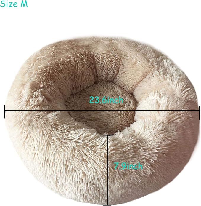 Modern Soft Plush Round Pet Bed for Cats or Small Dogs, Mini Medium Sized Dog Cat Bed Self Warming Autumn Winter Indoor Snooze Sleeping Cozy Kitty Teddy Kennel (24'' D x 8'' H, Champagne)