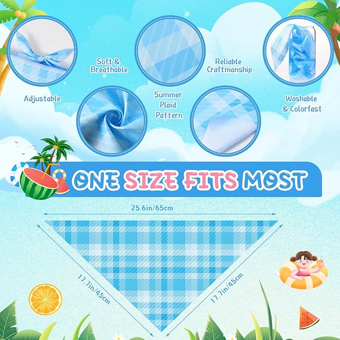 Geyoga 60 Pcs Summer Plaid Dog Bandanas Bulk Hawaiian Pet Scarf Bibs Adjustable Washable Kerchief Seasonal Pet Grooming Supplies for Small to Large Dogs Cats Costume Accessories
