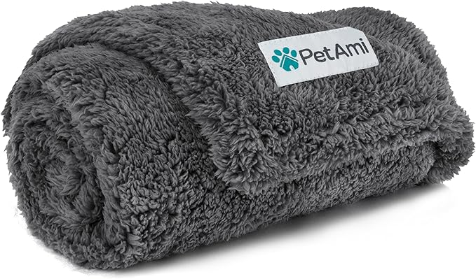 PetAmi Fluffy Waterproof Dog Blanket for Couch and Bed, Reversible Sherpa Pet Throw, Pee Proof Furniture Protector Sofa Cover, Washable Cat Blanket for Small Medium Dogs and Cats (Grey, 29x40)