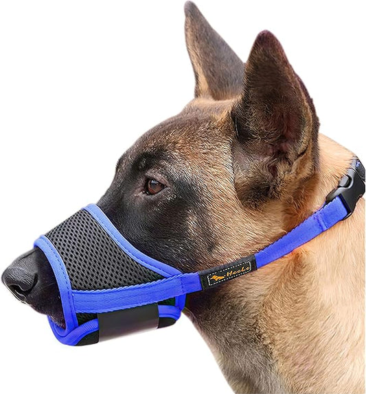HEELE Dog Muzzle,Soft Nylon Muzzle Anti Biting Barking Chewing,Air Mesh Breathable Drinkable Adjustable Loop Pets Muzzle for Small Medium Large Dogs 4 Colors 4 Sizes (Blue, M)