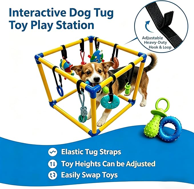 Puppy Play Gym for Small Dogs - 8 Interactive Teething Dog Toys, Durable PVC Frame, Indoor Chew & Activity Center, Relieves Boredom & Anxiety, Safe & Easy to Assemble for Puppies