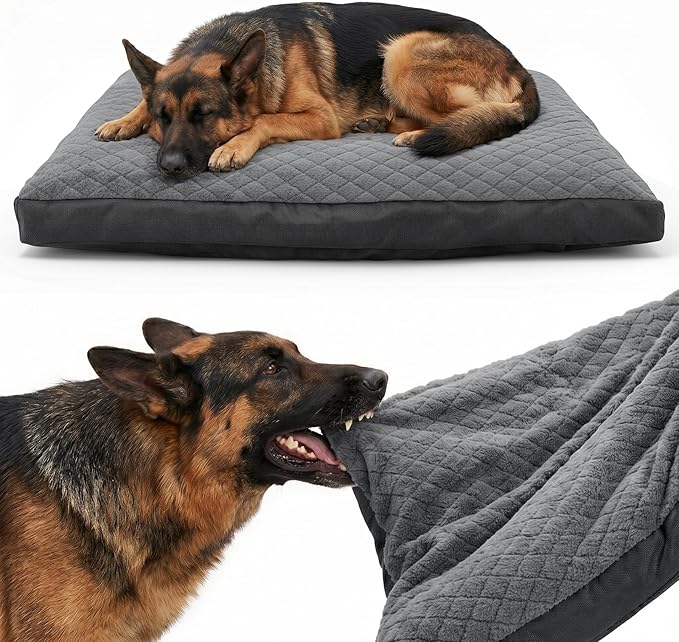 GASUR Indestructible Chew Proof Dog Beds for Large Sized Dogs, Durable Large Dog Ded for Aggressive Chewers,Waterproof Washable Dog Deds with Removable Cover, Pet Crate Couch Bed (Grey, L, 35"x22")