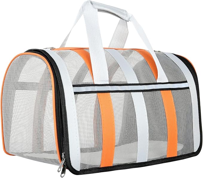 Soft Sided Pet Carrier, Airline Approved Dog Cat Travel Bag with Mesh Windows, Collapsible Portable Pet Carrier for Small Medium Dogs Cats (Orange)