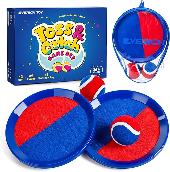 Toss and Catch Ball Game Set, Upgraded Sticky Paddle Ball Set for Kids & Toddlers, Sturdy & Water-Resistant Outdoor Backyard Beach Pool Toy, Birthday Gift for Boys Girls Ages 3-12