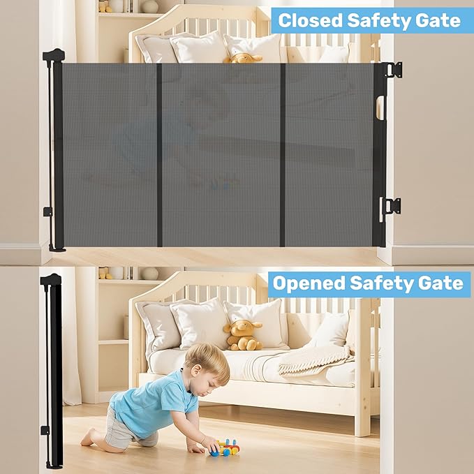 Baby Proof Me Retractable Baby Gates for Stairs & Doorways - 71” Wide Mesh Safety Gate for Toddlers, Dog & Pets - Use for Indoor/Outdoor, Hallways, Deck, Porch - Easy Installation, Secure Closure