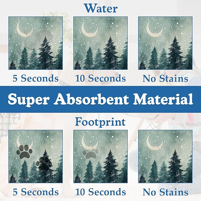Mysty Winter Fores Pet Feeding Mat–Quick Dry Absorbent Dog Cat Food Mat, Non Slip Waterproof Bowl Placemat for Messy Eaters, Pet Accessories for Floors 12"x20"