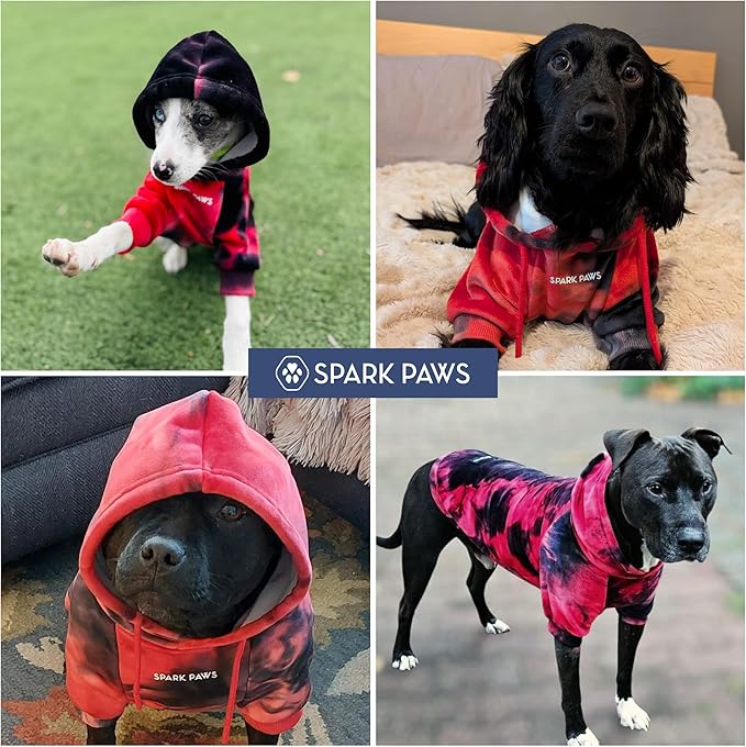 Spark Paws Dog Hoodie – Premium Dog Sweater for Small, Medium, and Large Dogs | Warm Outfits for French Bulldogs, Pitbull, Puppy, Winter Jacket Alternative - Red & Black - 5XL