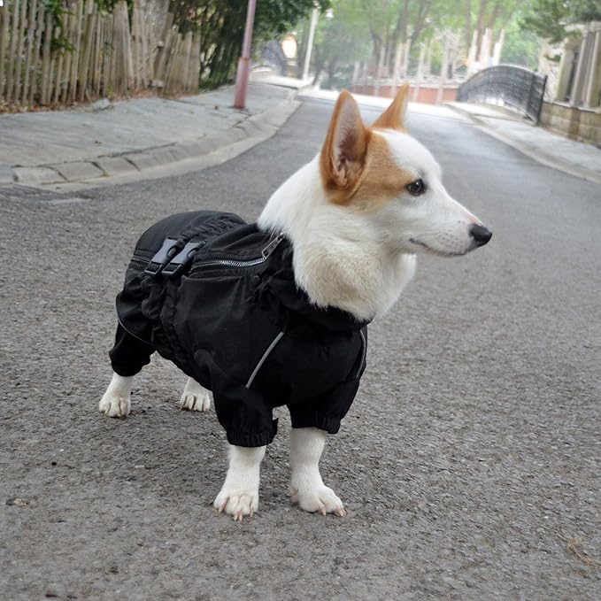 Lovelonglong Waterproof Dog Raincoat – 4-Leg Full Body Dog Rain Suit with Reflective Strips & Leash Opening, Outdoor Dog Jacket for Rainy Weather