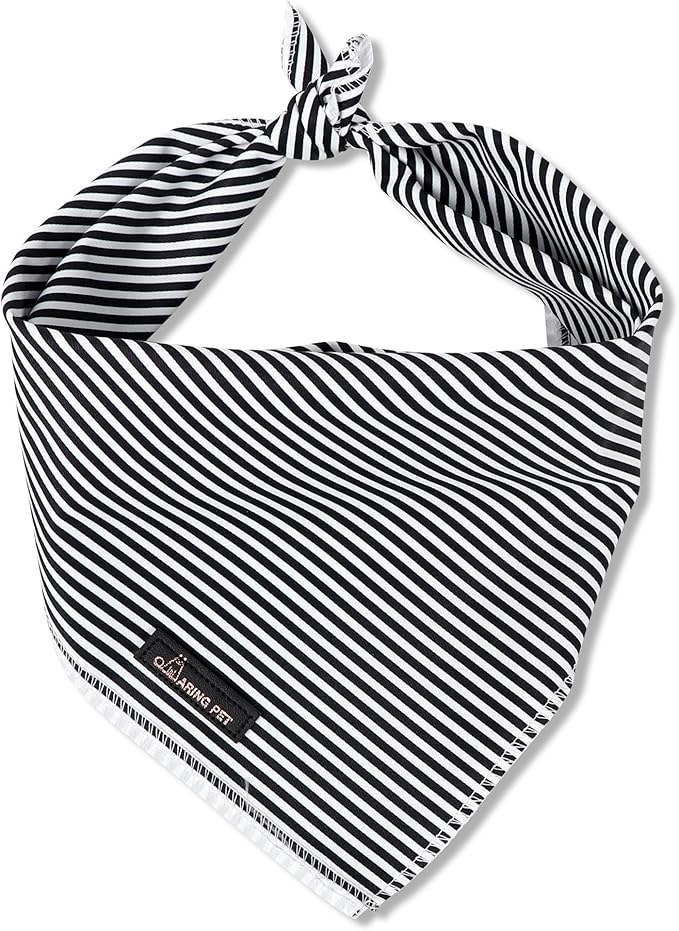 ARING PET Stripe Dog Bandanas, Cute Black White Pet Bandana Scarf Triangle Bib for Small Medium Large Boy Girl Dogs Cats, Puppy Kerchief for Daily Wear Walks Party Photos-L