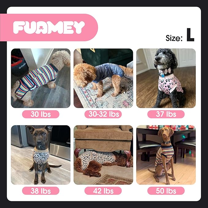FUAMEY Dog Recovery Suit Male,Dogs Surgery Neuter Suits Puppy Spay Shirts for Female Onesie for Dogs After Surgery Surgical Recovery Suit Pet Bodysuit Alternative to Cone Gray Stripes L