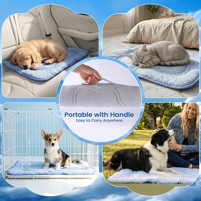 Cat Cooling Mat, Thick Cooling Mat for Dogs with PCM & Thermochromic Tech, Dual-Sided Durable Waterproof Cool Pet Bed Mat for All-Year Use, Q-Max>0.5, Machine Washable, Non-Toxic - S(17" x 23")