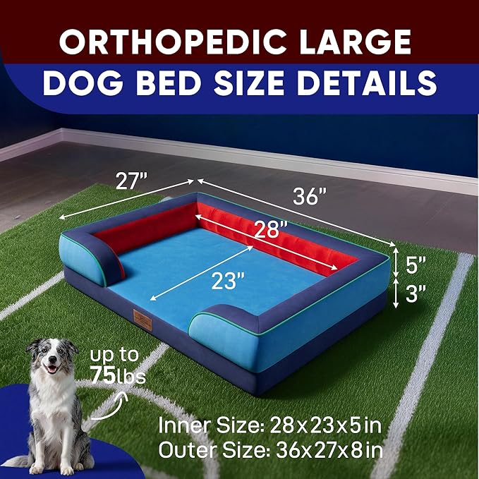 Comfort Expression Orthopedic Dog Bed for Large Dogs 36x27 Inch, Waterproof Egg Crate Foam Large Pet Bed with Bolsters, Dog Couch with Washable Cover & Non-Slip Bottom, Philadelphia