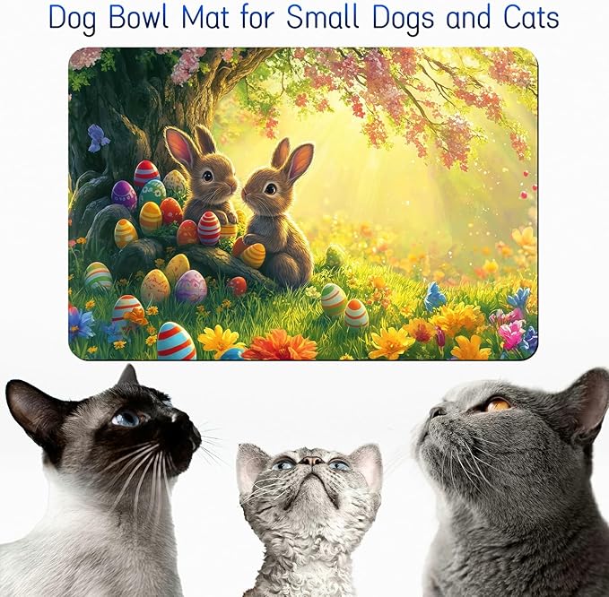 Dog Food Mat, 19.6" x 23.6" Absorbent Pet Feeding Mat for Food and Water, Waterproof Diatom Mud Pet Placemat with Non-Slip Rubber Backing, Easy Clean Cat Bowl Mat for Floors - Forest Rabbit