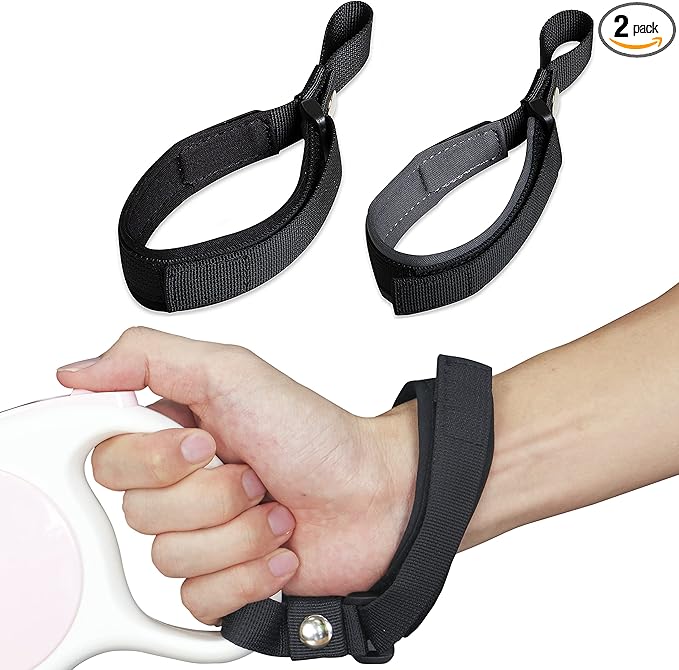 Hands Free Adjustable Wrist Strap, 2 Pack Soft Comfortable Diving Fabric Wrist Strap for Retractable Dog Leash (Black & Grey)