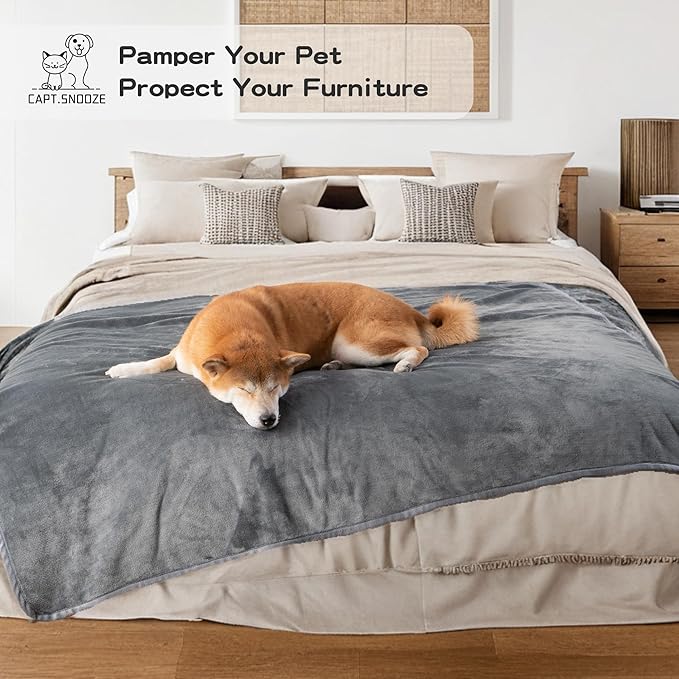 Waterproof Dog Blankets Pet Blanket 50"x60", Soft Fluffy Sofa Car Bed Protector, Reversible Leakproof Flannel Dog Blanket for Large Dogs(Dark Grey)