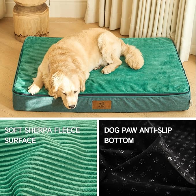 LIROCE Washable Dog Bed Cover Replacement, XXL Wrap-Around Zipper Cover for Orthopedic Memory Faom Dog Bed (48x30x6 inches), Green