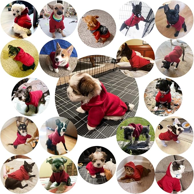 Jecikelon Soft Dog Hoodies for Small Dogs, Fleece Puppy Sweatshirt with Pockets, Warm Winter Cold Weather Coats for Pet Cat, Cute Clothes Puppy Costume (Wine red, Medium)
