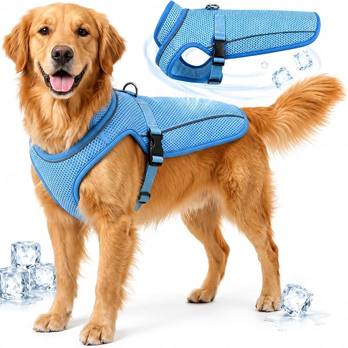Dog Cooling Vest, Evaporative Cooling Dog Jacket with UV Protection, Lightweight Breathable Mesh Dog Cooling Shirt, Summer Heat Relief Gear with Adjustable Buckles for Hot Weather Walking & Hiking