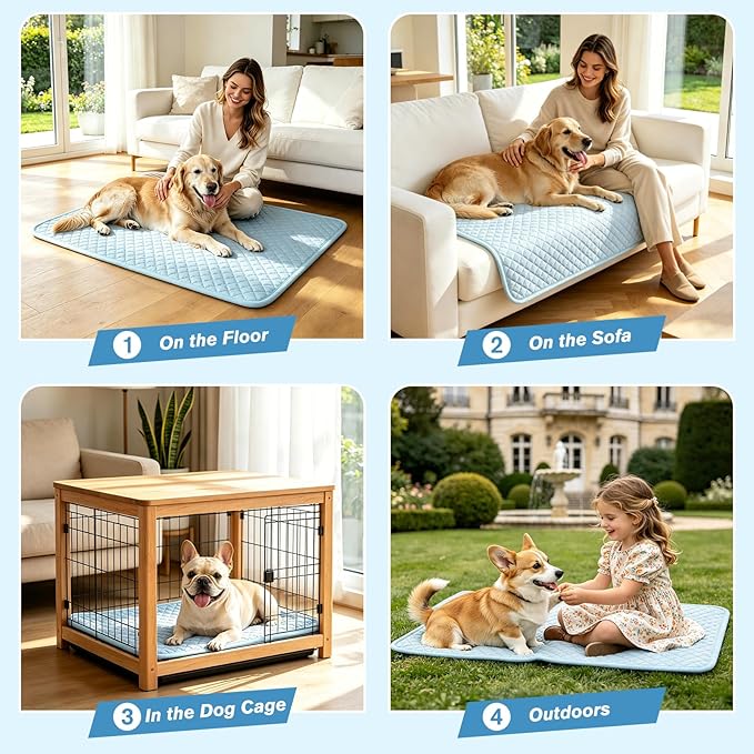 SOMOYA Dogs Cooling Mat (Q-Max>0.45) Upgrade Cooling Pad Non-Slip Dog Bed Mats Blanket Sleeping Kennel Mat,Washable Ice Silk Sleep Mat Pad Breathable for Large Dogs Cats Small