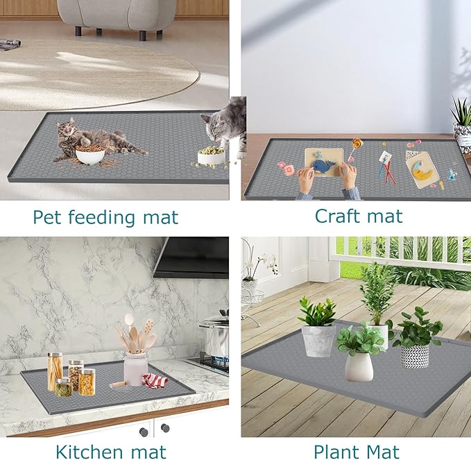 Cat Litter Mat for Litter Box, Silicone Large Cat Litter Trapping Mat - 25x19 in, Waterproof & Non-Slip, Durable & Easy Clean, Grey