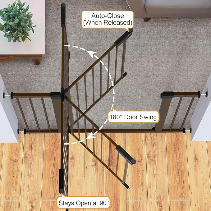Cumbor 2 Pack 30-46" Baby Gate for Stairs, Mom's Choice Awards Winner-Auto Close Dog Gate for doorways, Easy Install Pressure Mounted Pet Gates Indoor, Easy Walk Thru Wide Safety Gate for Dog, Brown