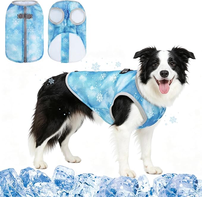 KOOLTAIL Dog Cooling Vest, Sun Protection Easy on off Cooling Pet Shirt Harness with Zipper & Leash Ring, Breathable Summer Quick Dry Clothes, Relief in Hot Weather for Small Medium Large Dogs, Blue L