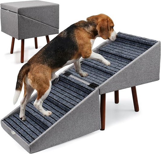 2-in-1 Dog Stairs for Bed and Couch, 21.6 Inch High,Foldable Ottoman with 6 Steps, Joint Relief for Small and Large Dogs (Gray H 21.6")