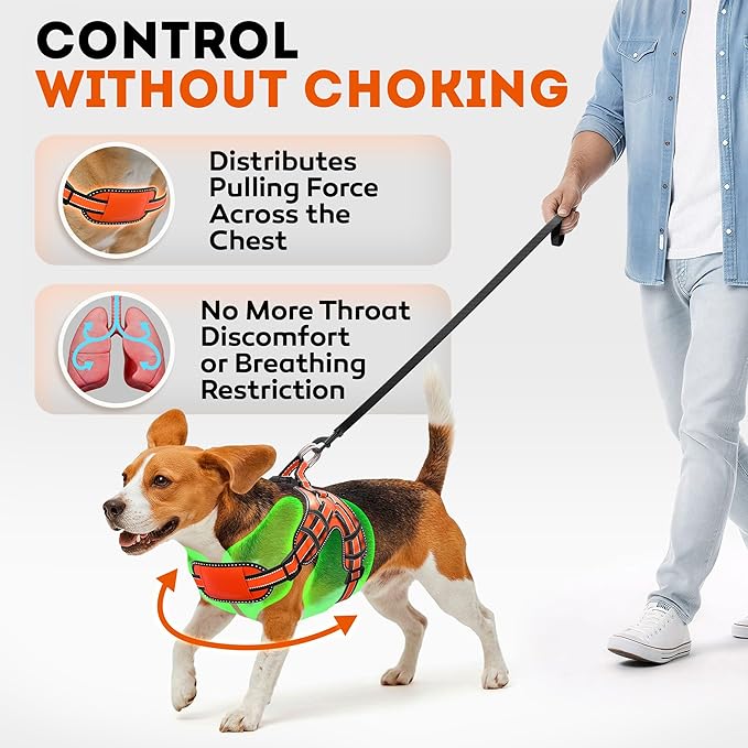 Dog Harness for Large Dogs Back D-Ring Control No Choking Pressure-Free Chest Design Comfortable Padded Adjustable Reflective Vest Harness for Daily Walks Training Easy Control Outdoor Use Secure Fit