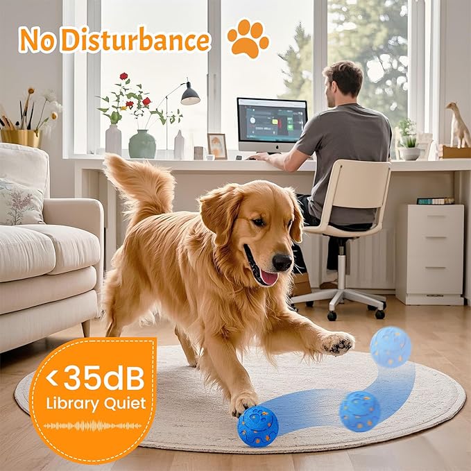 Moving Dog Toy, Interactive, Bouncing and Rotating, Silent Foam Material, IP54 Waterproof Rating, Smart Active Rolling, Stimulation Toys for Medium and to Keep Them Busy (Remote Blue)