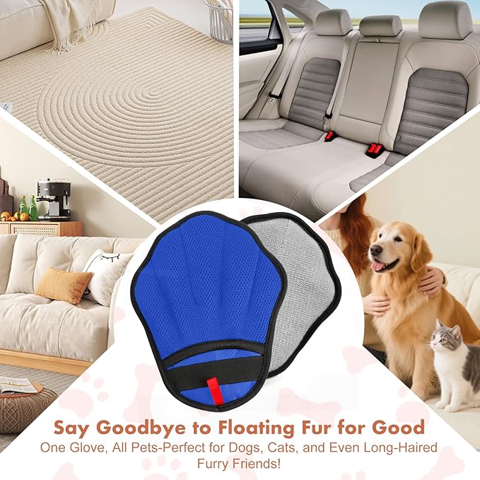 Pet Hair Removal Glove, Electrostatic Pet Hair Remover Glove for Cats & Dogs, Hair Remover Tools for Couch, Carpet, Clothing, Car Seat - Upgraded Five-Finger, Reusable，RoyalBlue+LightGray