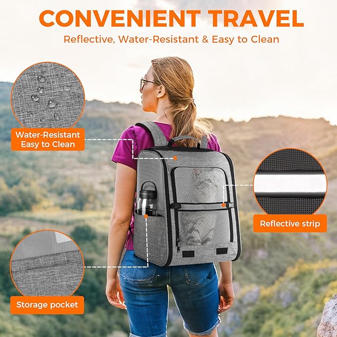 Pet Carrier for Cat - Stable Wide Base Cat Backpack Carrier with Airy Design, Escape-Proof Safety, Night Reflective & Multi-Pocket Storage