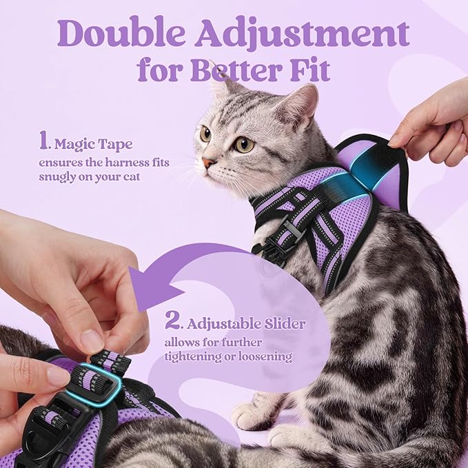 rabbitgoo Cat Harness and Leash, Step-in Escape Proof Kitten Harness Set, Soft Comfortable Cat Vest, Easy to Wear and Adjust, Reflective for Safe Outdoor Walking, Light Purple, X-Large
