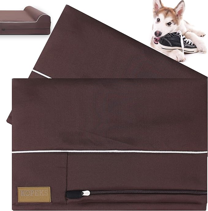 Dog Bed Chew Proof Replacement Cover for KOPEKS Memory Foam Beds - Brown - Extra Large (Jumbo Size), (KPS-1113)
