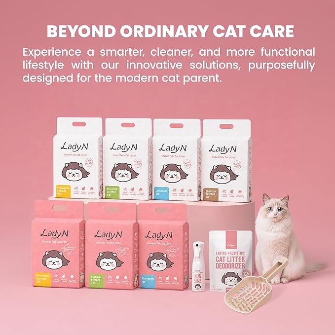 Lady N Pellet Tofu Cat Litter Boba Tea Scent, Strong Clumping, Ultra Absorbent, Dust-Free, Low Tracking, Water-Soluble, Natural Ingredients, Enviro-Probiotic Odor Control 18lb