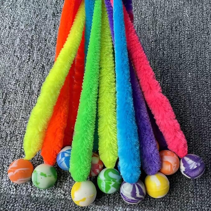 AcceLeah Interactive Cat Elastic Ball - Fur-Rich Rainbow Elastic Ball Cat Toy (14 Pcs)