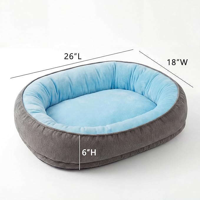 Calming Dog Bed for Medium to Large Dogs 30"x20" - Orthopedic Washable Pet Bed with Anti-Slip Bottom, Indoor Soft Cat Bed with Removable Cover (Sky Blue)