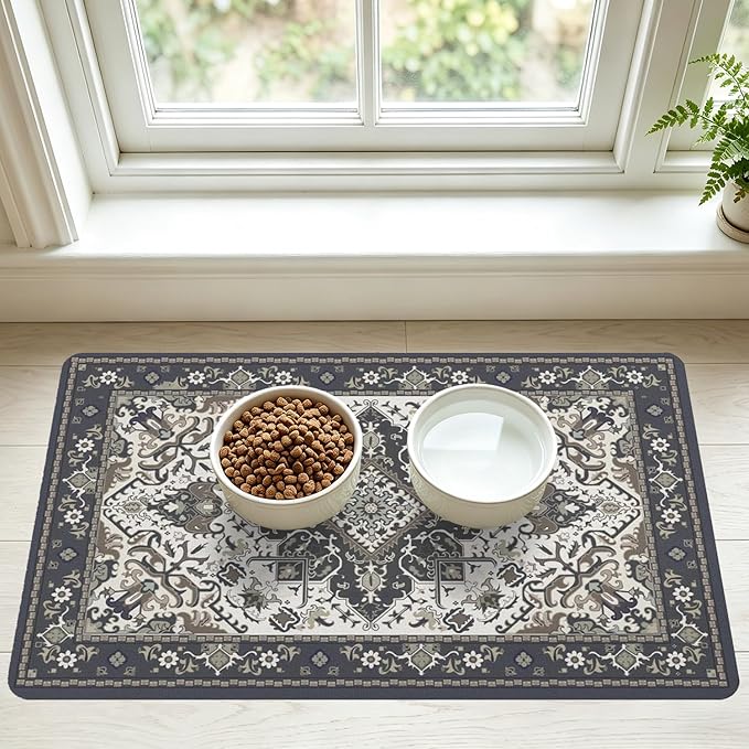 Pet Feeding Mat for Floors Waterproof Dog Mat for Food and Water Absorbent Quick Dry Non Slip mat for Cat Bowls