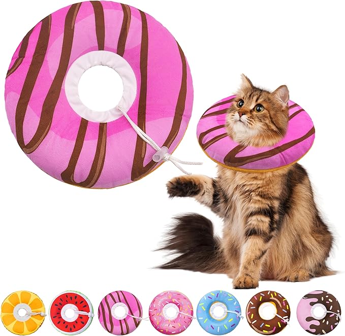 Seyezo Cat Cone Collar Soft, Adjustable Cat Recovery Collars to Stop Licking, Cute Donut E Collar After Surgery, Anti-Lick Recovery Elizabethan Collar for Kittens (Pink, Large)
