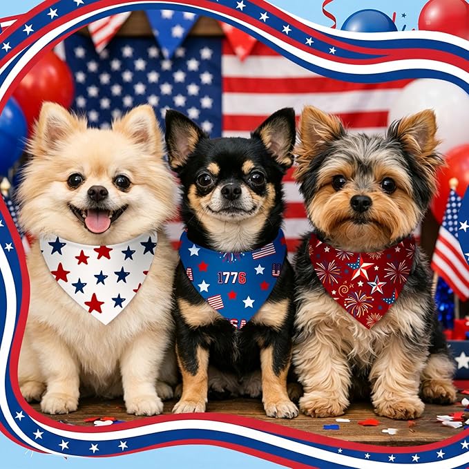 Abbylike 50 Pcs Patriotic Dog Bandanas Bulk 4th of July Bandanas for Dogs Star Triangle Kerchief Bib Scarf Set for Pet Independence Day 250th Anniversary Party Costume, 25 Styles(19.7 x 13.8 x 13.8)