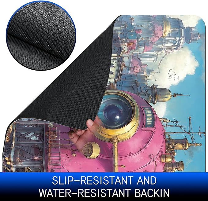 Dog Food Mat, 19.6" x 23.6" Absorbent Pet Feeding Mat for Food and Water, Waterproof Diatom Mud Pet Placemat with Non-Slip Rubber Backing, Cat Bowl Mat for Floors - Pink Train Chimney