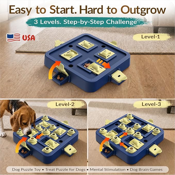 KADTC Dog Chess Puzzle Toy, Large Size, 3 Levels of Step-by-Step Challenge Beginner to Advanced Slow Feeder & Mental Stimulation for Smart Dogs Enrichment Toys