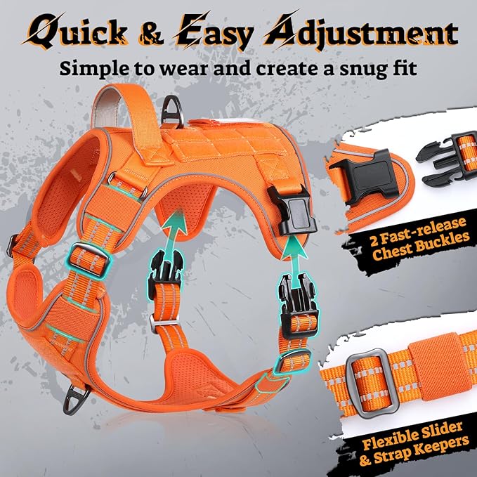 rabbitgoo Tactical Dog Harness for Large Dogs No Pull Adjustable Military Vest with Handle MOLLE Reflective Heavy Duty Dog Vest for Walking Training Hunting Outdoor Working Medium Size Dog Orange XL
