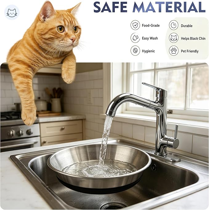 Stainless Steel Shallow Cat Bowls 2 Pack, Whisker Fatigue Free Design, Non-Slip Silicone Base, Heavy Duty Metal Plates, Replacement for Elevated Stands, Suitable for Cats, Kittens and Small Dogs