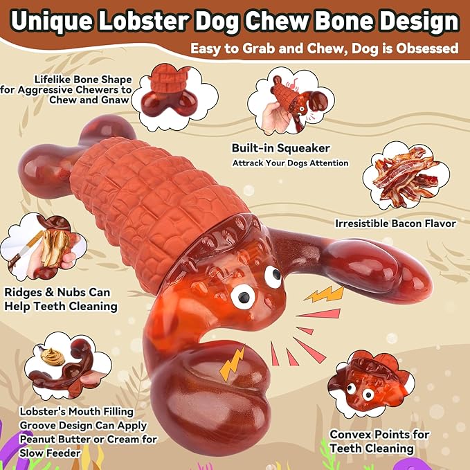 BIKIISEN Squeaky Dog Toys for Aggressive Chewers for Large Dogs, Interactive Chew Toys to Keep Them Busy, Indestructible Toys, Tough Toys for Medium Large Dogs (Red)