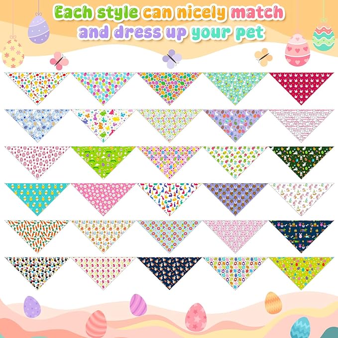 Youyole 120 Pcs Dog Bandana Bulks Bunny Dog Bandanas Rabbit Egg Pet Scarf Soft Cat Triangle Scarfs Pet Bandana Bibs for Small and Medium Breed