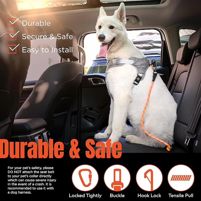 Dog Seat Belt for Car | Universal Pet Car Seatbelt with Reflective Climbing Rope, Aviation Aluminum Carabiner with 360° Swivel & Auto-Lock, Secure Safety Restraint (Ranger Green 360°)
