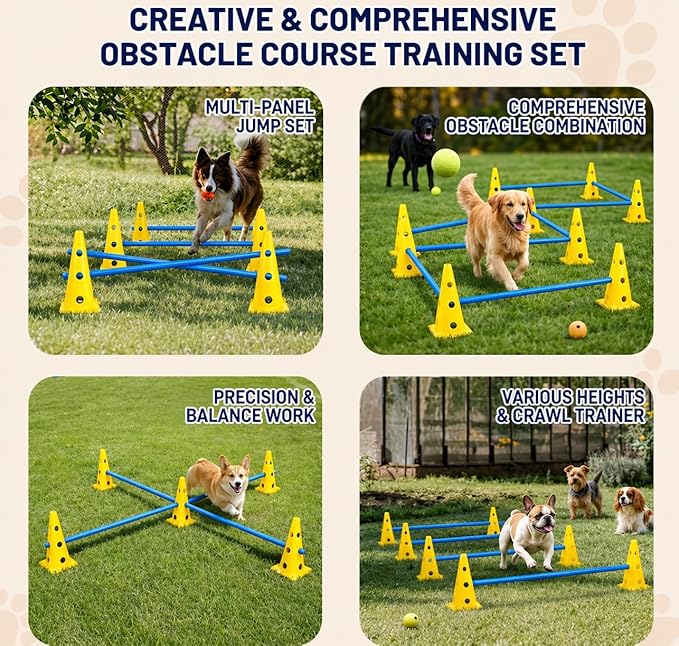 Dog Agility Training Jumping Hoop for Small Medium Dogs, Adjustable Height Pet Exercise Equipment for Outdoor Backyard (12 Cone Set)